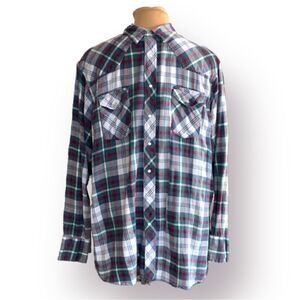 Vintage Wrangler Western Top Pearlized Button Burgundy Plaid Overshirt Flannel